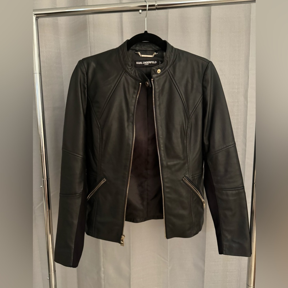 XS Karl Lagerfeld Paris Mandarin Leather Jacket